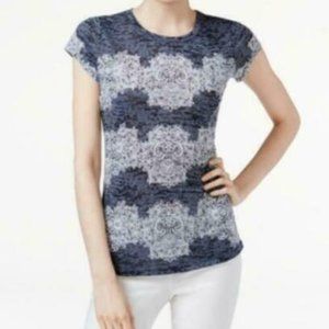 INC Navy Printed Embellished Casual Pullover Top D